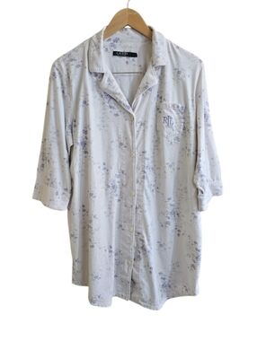 VTG Lauren Ralph Lauren Cottagecore Floral Cotton Button Down Pajama Top. SZ XL